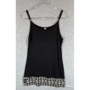 Monoreno Tank Top Womens Large Embroidered Boho‎ Aztec Trim Adjustable Straps